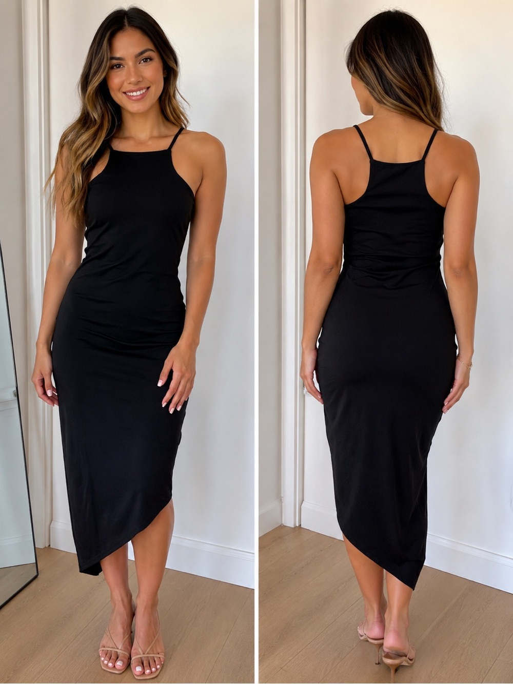 Express Black Asymmetrical Hem Midi Dress